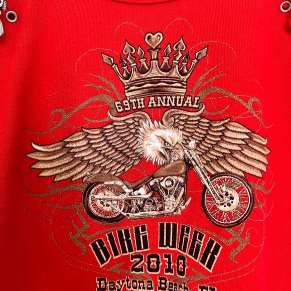 Biker Design - 2010 Bike Week Daytona Beach Florida Red Zipper Long Sleeve Top S - Picture 9 of 10